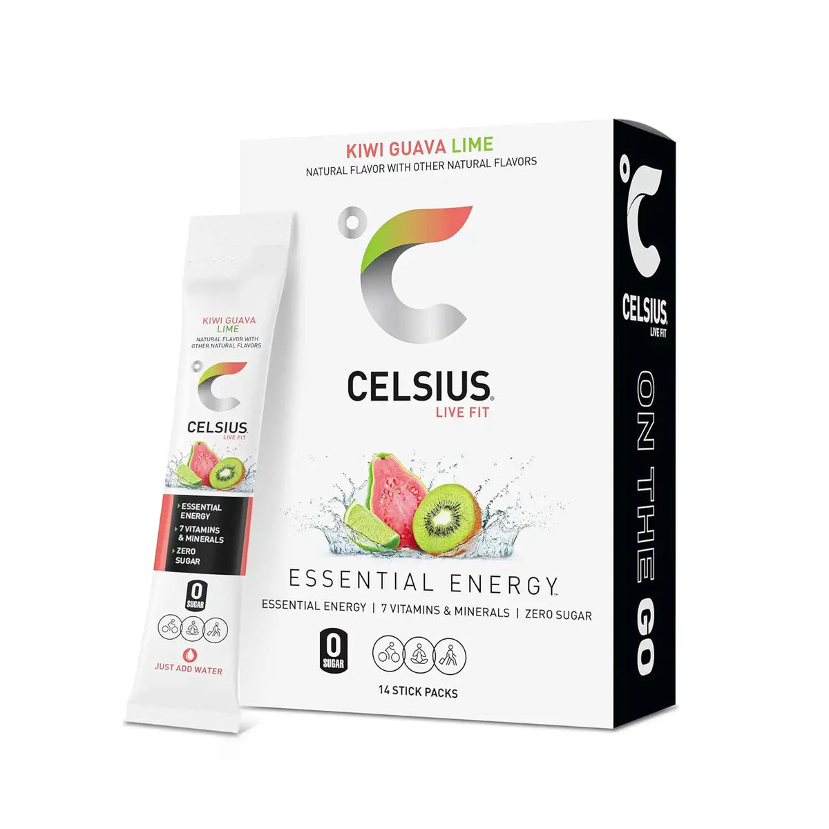 CELSIUS On The Go Kiwi Guava Lime, Sugar Free Energy Drink Mix (14 Sticks per Pack)